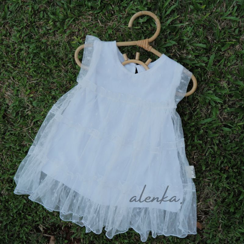 Alenka - Lily White Dress (6m-4y) / Dress Putih Lebaran Pesta Baptis Bayi Anak