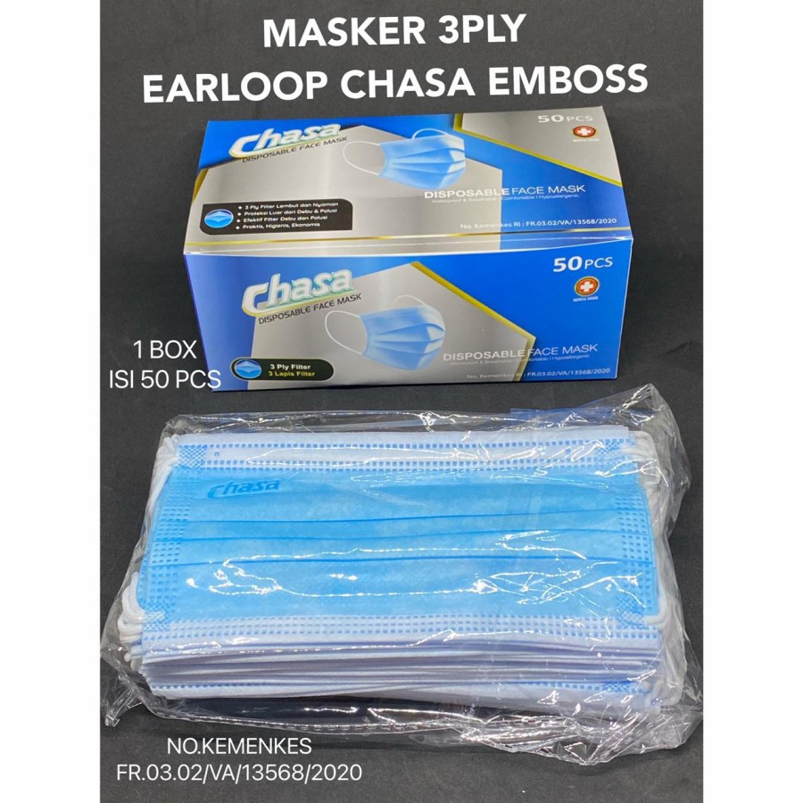 Masker 3 ply lapis Chasa isi 50 Disposable embos - BIRU