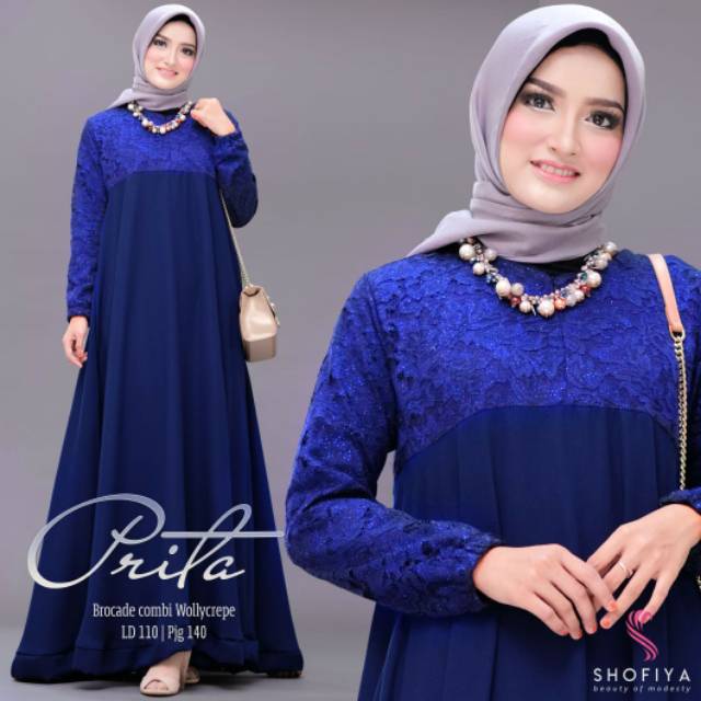 SHOFIYA | BAJU GAMIS BROCADE COMBI WOLLYCREPE MODEL PRITA BY SHOFIYA (ORI)