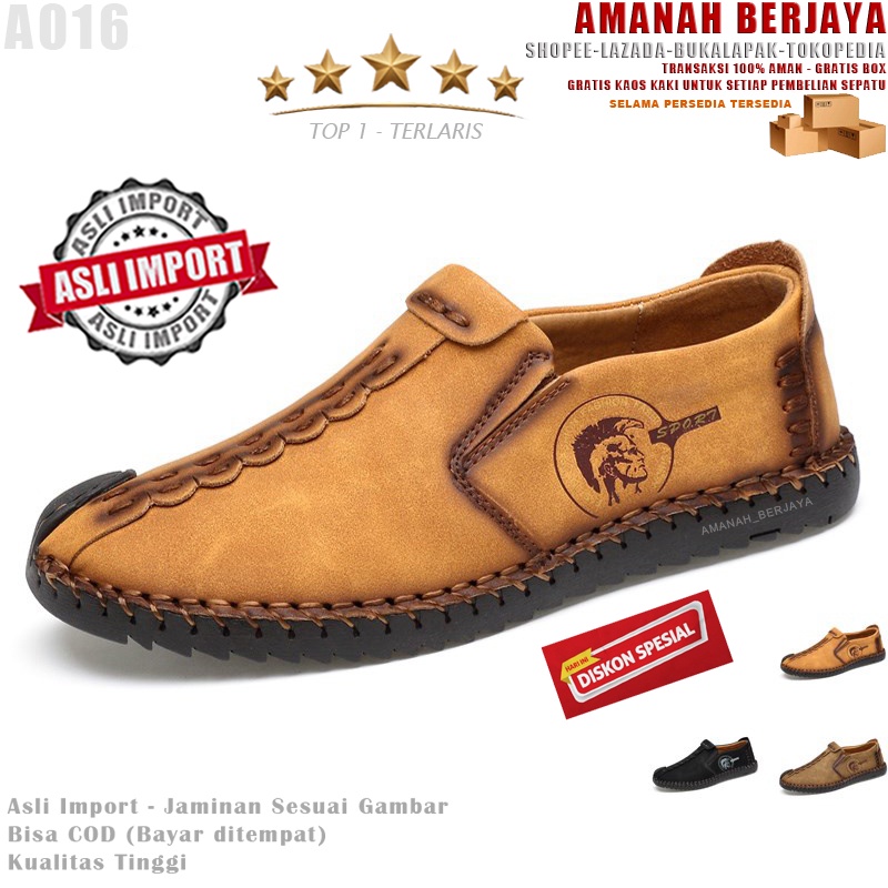 Ready Stok  Best Seller Hot Promo Terbaru A016 Sepatu Kulit Santai Kerja Dinas Kantor Pria Wanita Re