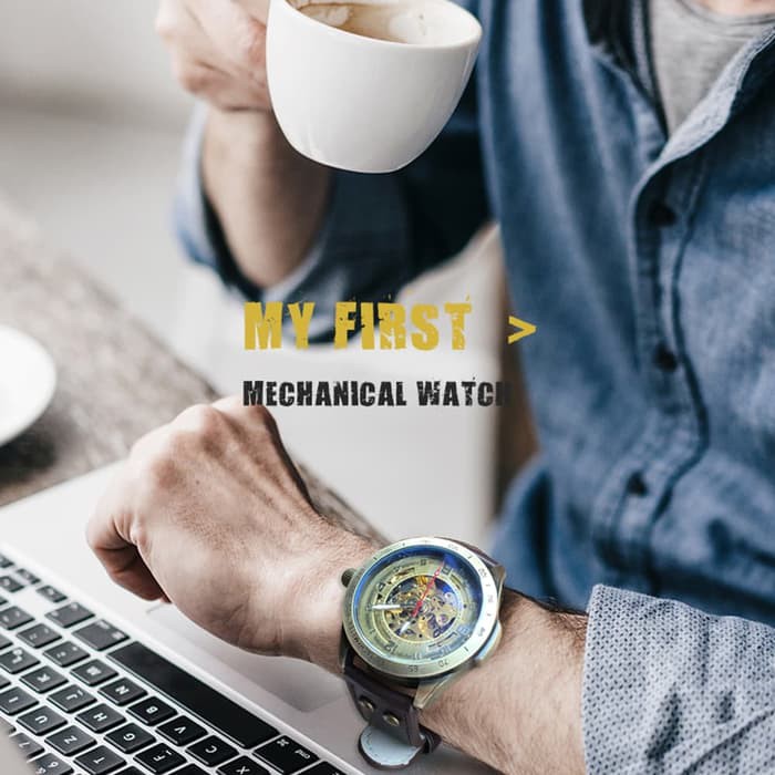 Jam Tangan Pria Klasik Automatic Mechanical Retro Skeleton