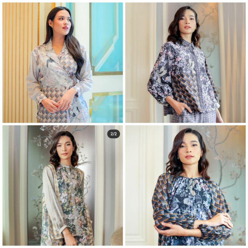 Wonderful Harmony Overlap Shirt Cream Crop shirt Navy Ruffle Tunic Navy Mix Pattern Shirt Cream M L 