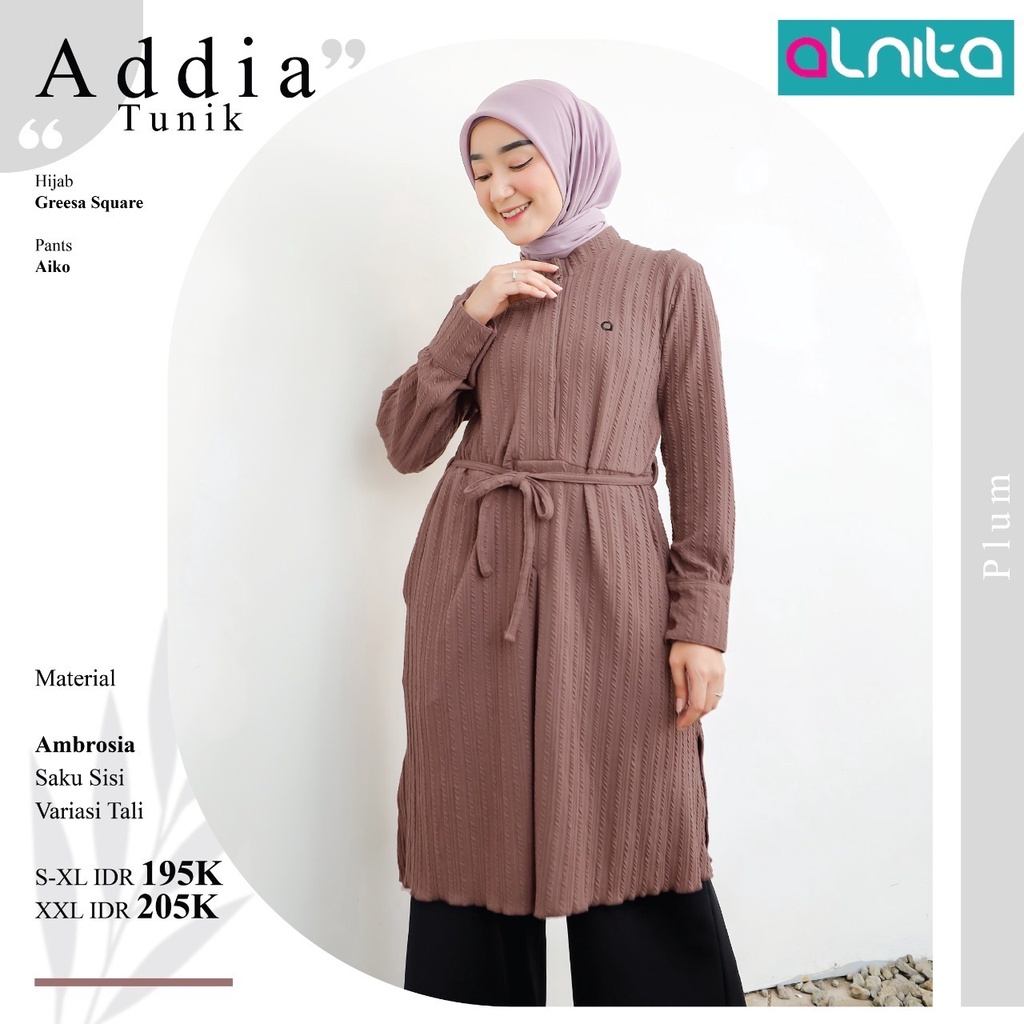 Alnita Addia Tunik Wanita Muslimah Atasan Bahan Ambrosia Outfit Casual