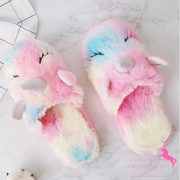 Sandal Tidur Slippers Flip Flop Selop Unicorn Bulu Kamar Anak Halus Perempuan Cewek Rainbow Kado Ulang Tahun Birthday Penutup Mata Plush Bandana