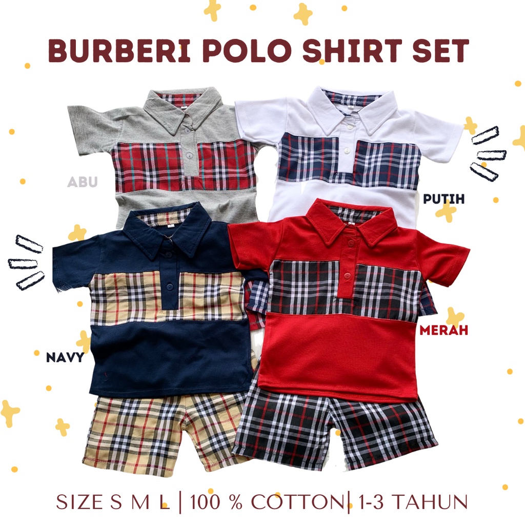 setelan kaos anak laki laki kemeja polo celana pendek cowok celana pendek 0-3 tahun BURBERI POLO SHIRT SET