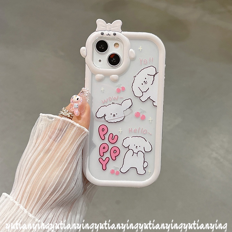 Bow-knot Kartun Monster Lens Case OPPO A17 A76 A96 A16 A7 A52 A5s A15 A12 A15S A5 A54 A74 Reno7 5 4F 5F 4Lite A57 A16K A55 A9 A31 A17K A16s A3s A12E Cute Puppy Dog Penutup Glossy