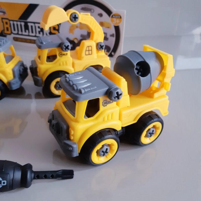 Mainan DIY Set Kontruksi Isi 4 Pcs - Miniatur Mobil Truk Anak Diecast