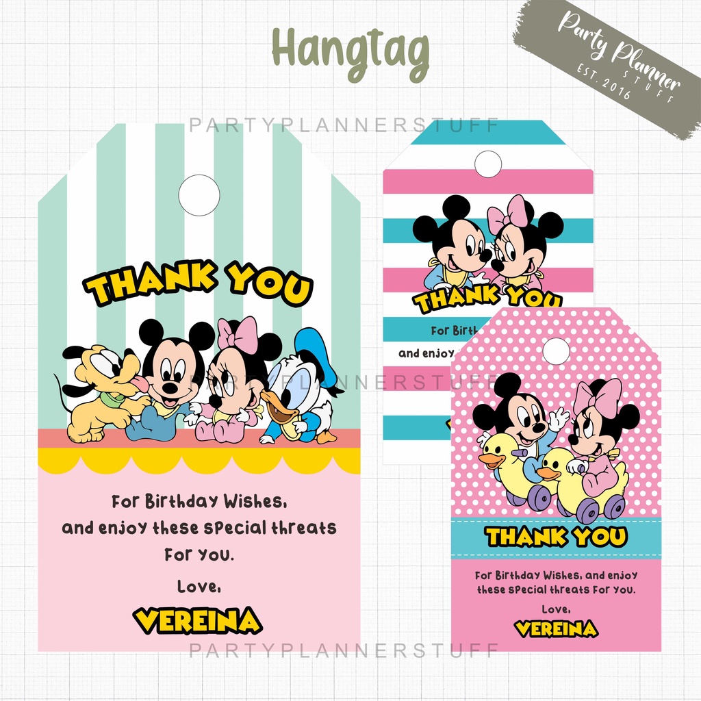 Jual Hangtag ulang tahun kartu ucapan ultah anak tema baby mickey and