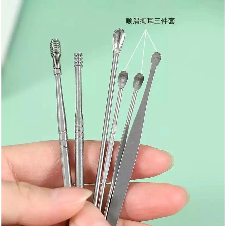 ALAT PEMBERSIH PERAWATAN TELINGA / KOREK KUPING STAINLESS STEEL / EAR CLEANER SET 6 PCS JRW0054