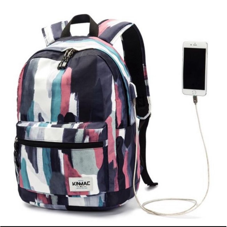 PREMIUM KINMAC WATER COLOR Tas Laptop Backpack Tas Ransel Sekolah 14 - 15.6 Inch with USB Charging