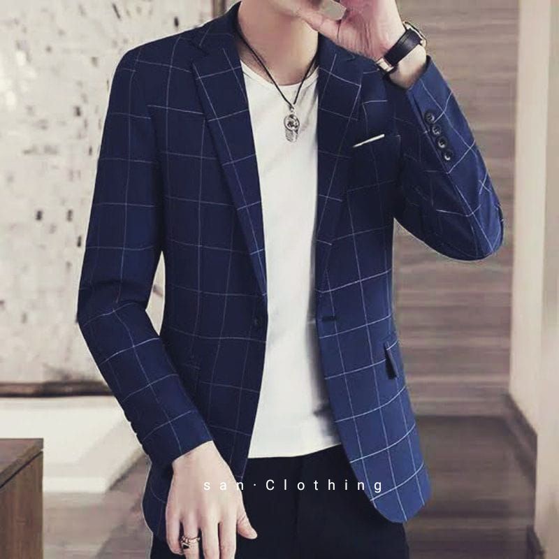 Jas Tartan Pria  Jas Formal Pria Motif Kotak   Jas Style korea  Blazer kotak/Blezer Formal