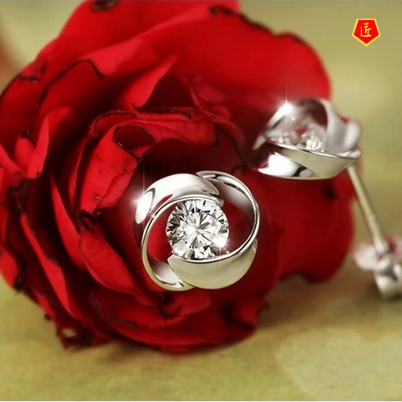 [Ready Stock]925 Silver Retro Rotating Diamond Stud Earrings