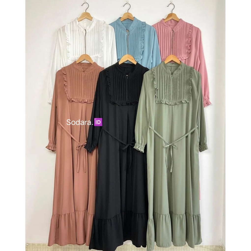 Long dress YEONMI free mask // Long dress Premium with mask // Baju Lebaran // Korean pleated Collar Tier