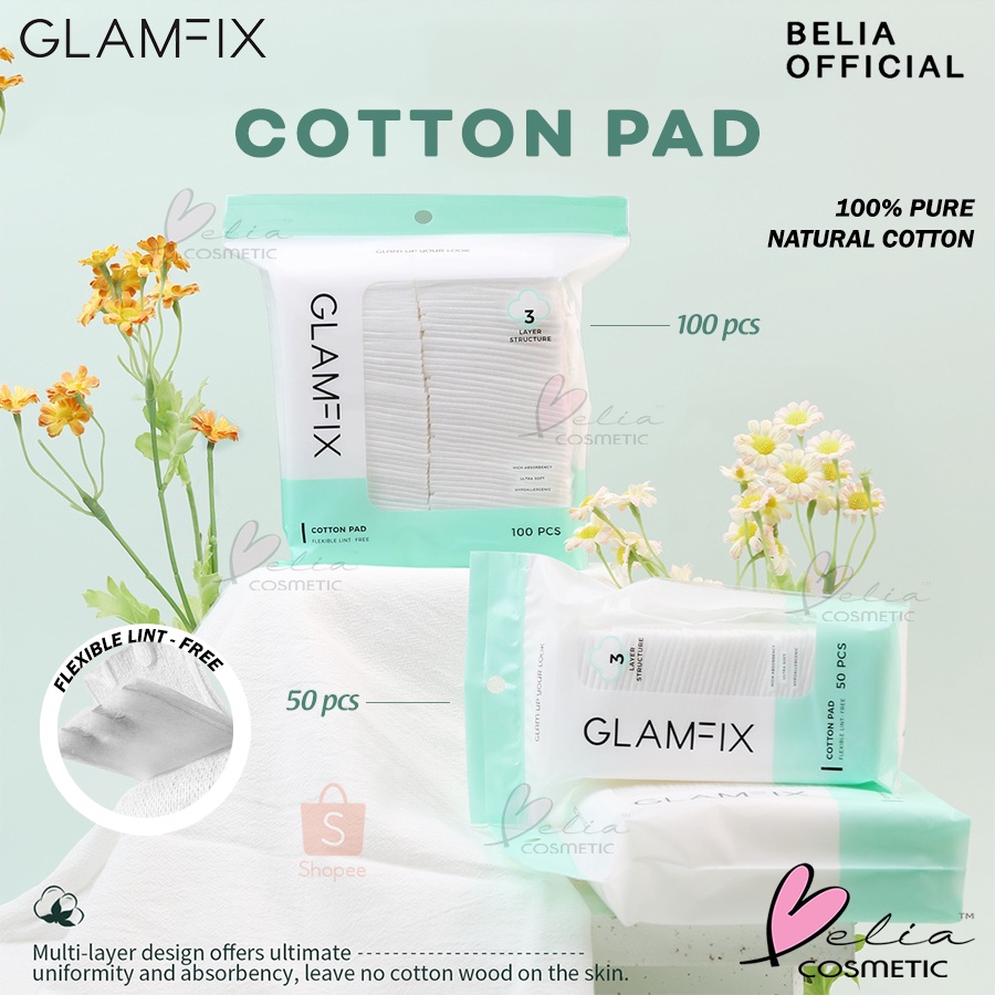 ❤ BELIA ❤ GLAMFIX Cotton Pad Kapas 50pcs 100pcs | 3 Layer Structure | Flexible Lint-Free | Kapas Tipis