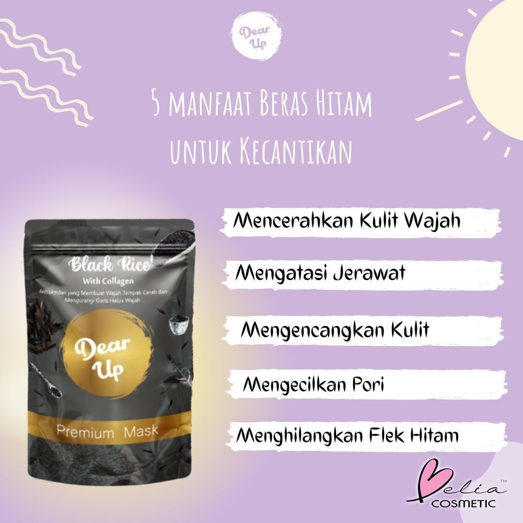 ❤ BELIA ❤ DEAR UP Premium Mask 25g | Japanese Rice with Niacinamide | Black Rice with Collagen | Masker Wajah Organik | BPOM