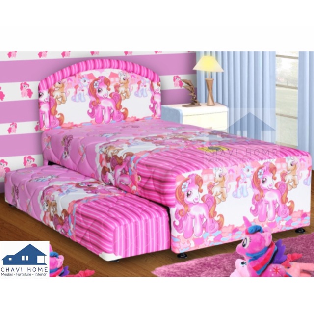 Set kasur springbed bella little pony pink spring bed sorong 2in1