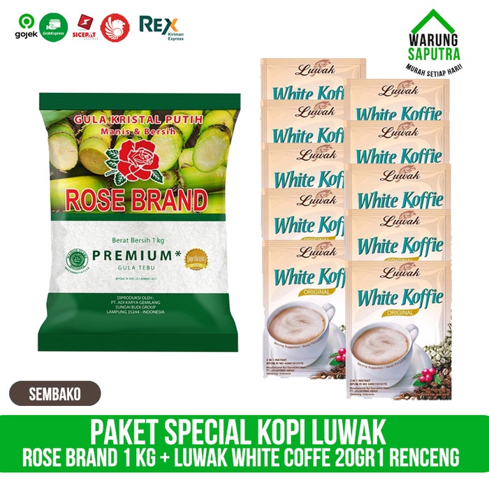 

201ggffg Paket Special Kopi Luwak White 20G 1 Renceng + Gula Rose Brand 1 Kg Ds20X11