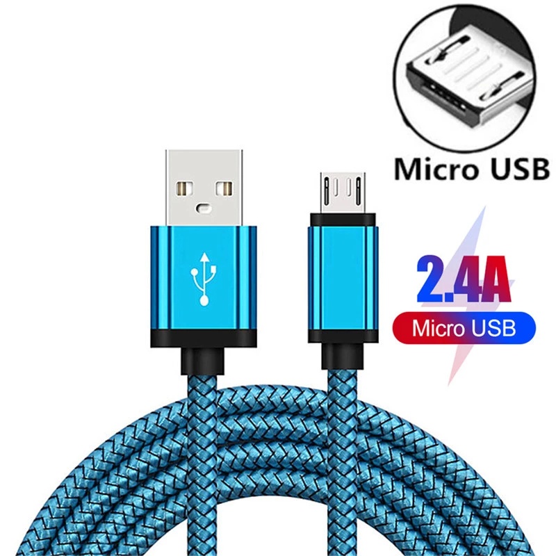 1/2/3M 2.4A Micro USB Nylon-Braided Fast Charger Cord USB Date Cable