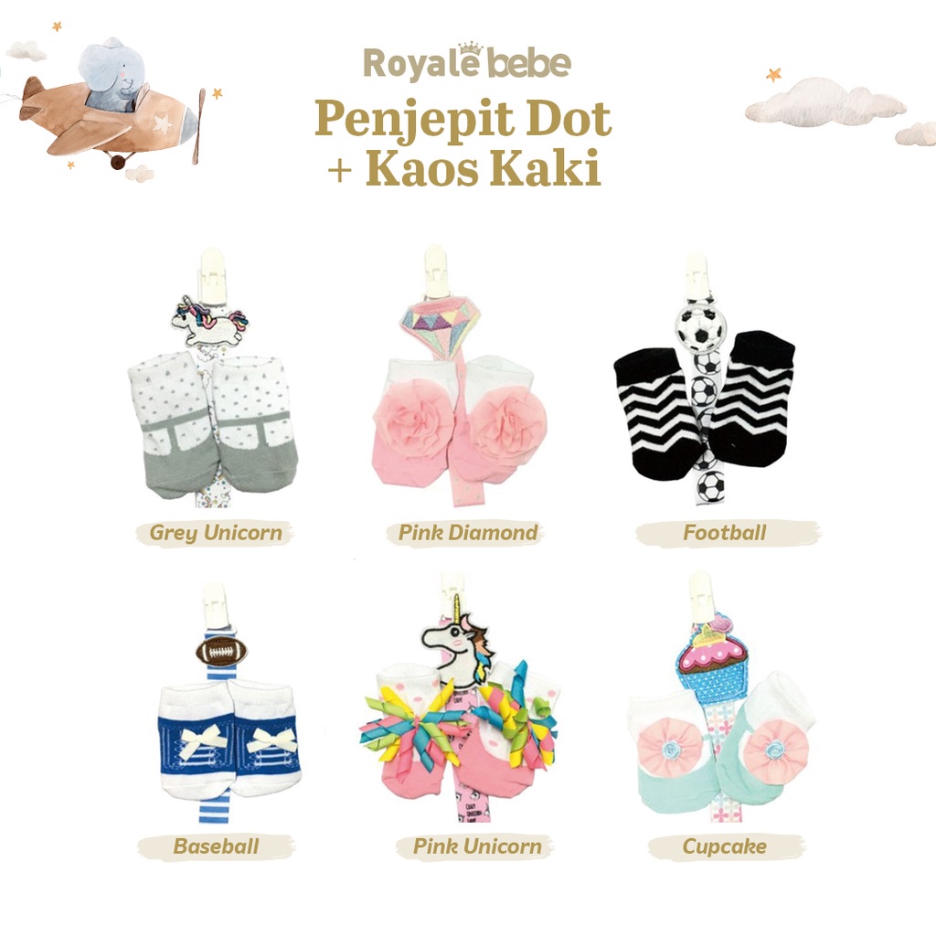 Royale Bebe - Pacifier Clip &amp; Socks / Penjepit Dot + Kaos Kaki Bayi