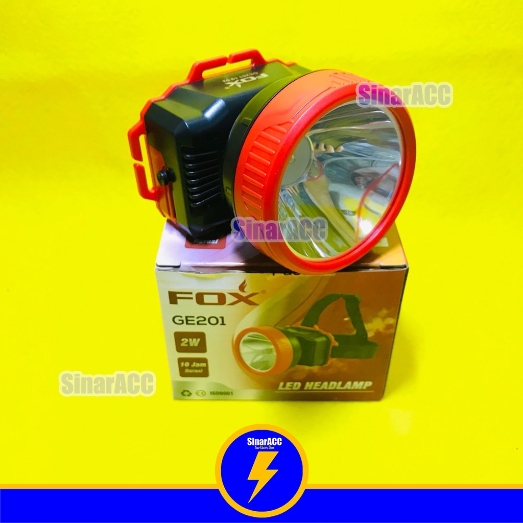 Senter kepala Fox 2W fox Ge 202 Cahaya Putih 10Jam Penerangan Rechargeable Charge senter cas 201