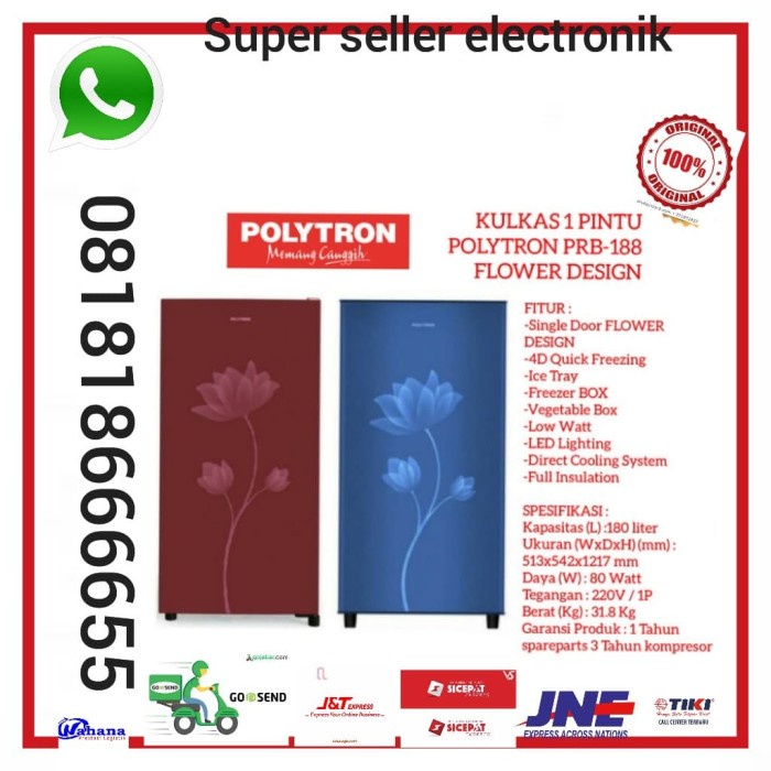 KULKAS 1 PINTU POLYTRON PRB 188 / LEMARI ES 1 PINTU POLYTRON PRB 188