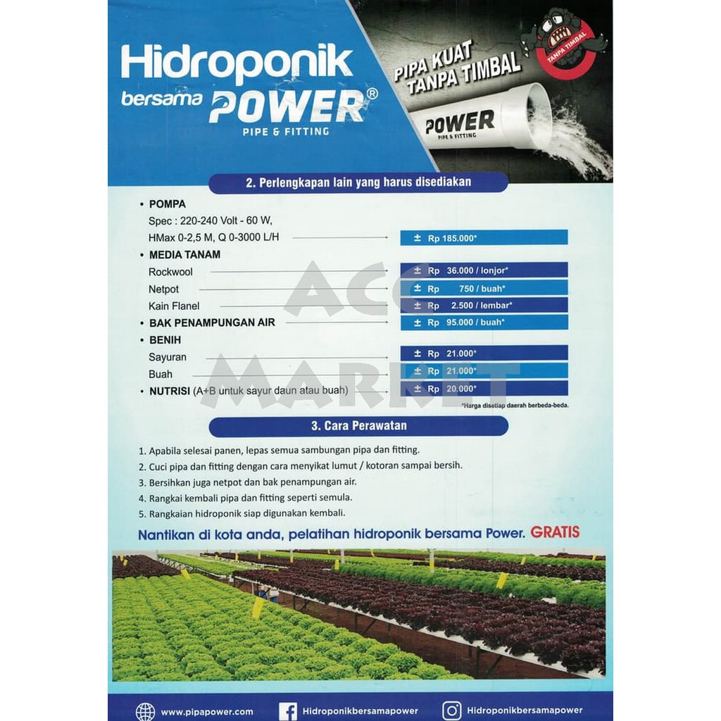 Hidroponik Set Pipa Power Paket Peralatan Paralon