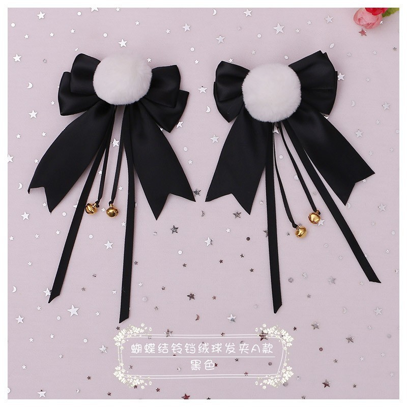 HPPA panda ear hairpin jepitan rambut bulat bulu pita ribbon hairclip