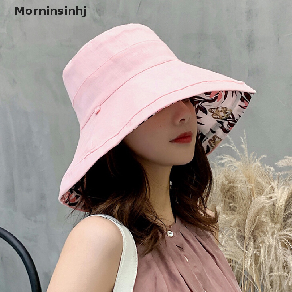 Mornin Topi Bucket / Fisherman Brim Lebar Anti UV Untuk Wanita / Musim Panas / Pantai