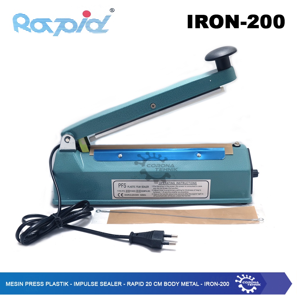 Impulse Sealer Rapid 20 cm Body Metal - IRON-200 - Mesin Press Plastik