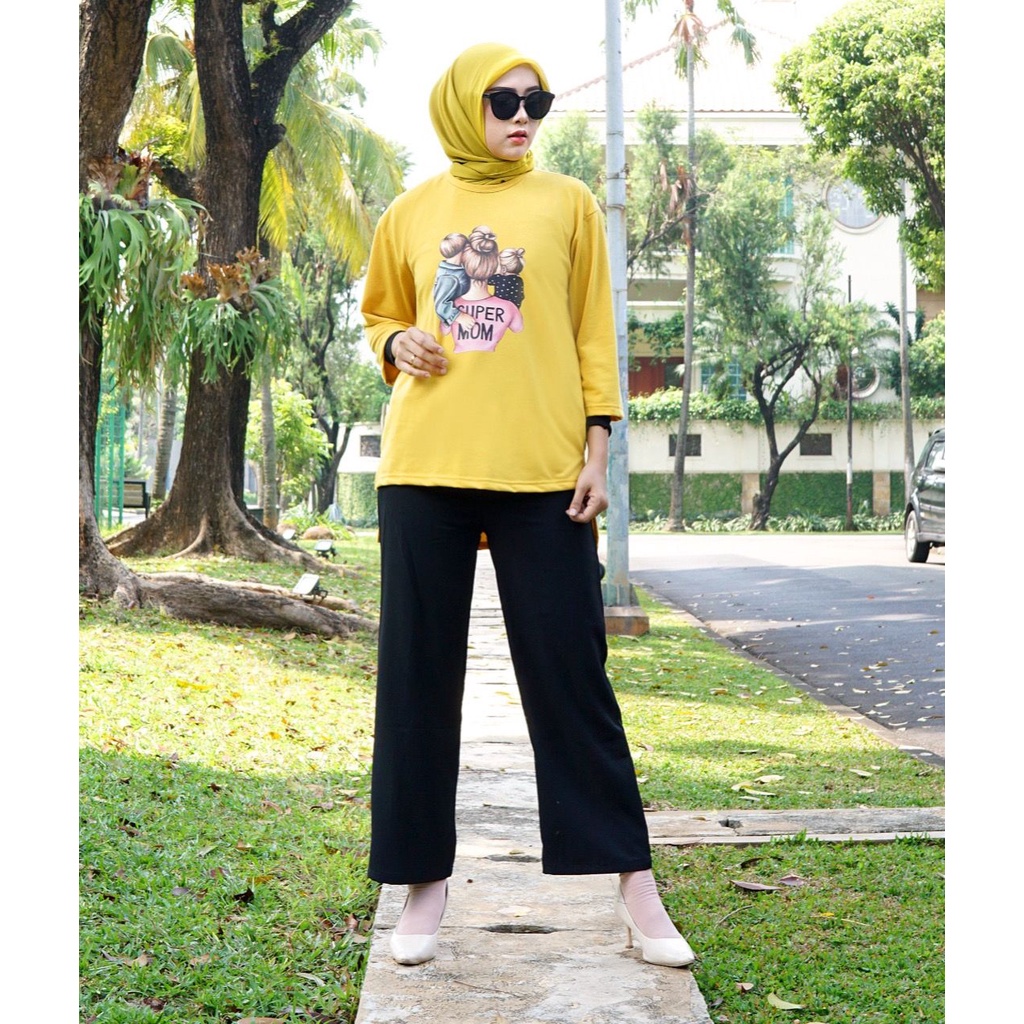 Kaos ATASAN Wanita OVERSIZE Lengan Panjang GAMBAR Motif SUPER MOM // SIX DIARY/ATASAN WANITA/PAKAIAN WANITA TERBARU 2022