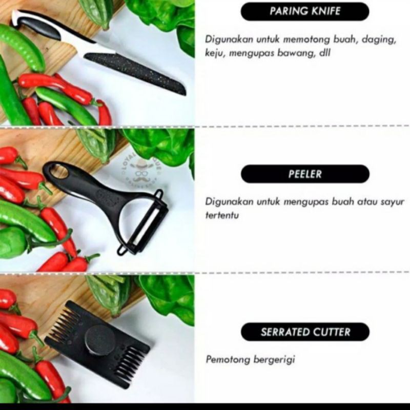 Pisau set batu maifan ceramic granite hitam dapur 5 in 1 kitchen knife aksesoris peeler slicer bumbu