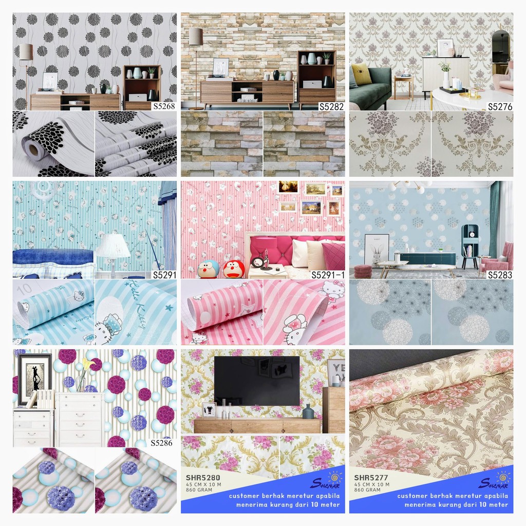 WALLPAPER STICKER DINDING 45CM X 10METER / WALLPAPER DINDING / WALLPAPER MURAH SHENAR