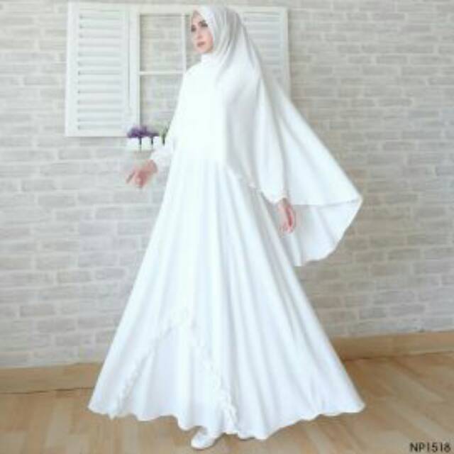 READY BRANDED ORIGINAL GAMIS SYARI NP 158 White Putih Bersih Lipit Segitiga Chiffon