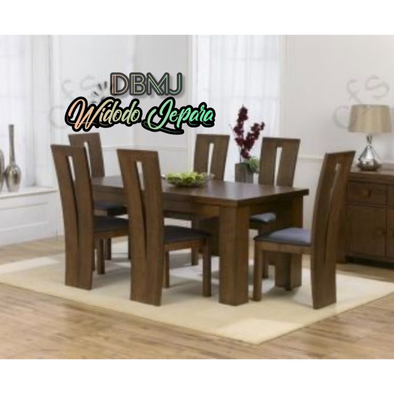 MEJA MAKAN JATI CUSTOM MODERN SET 6 KURSI, KURSI MAKAN V MINIMALIS, MEJA MAKAN MEUBEL JEPARA