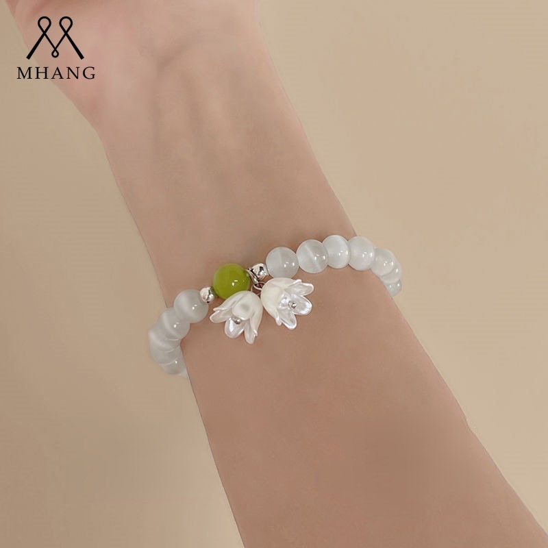 Gelang Manik-Manik Kristal Opal Putih Transparan Gaya Korea Vintage