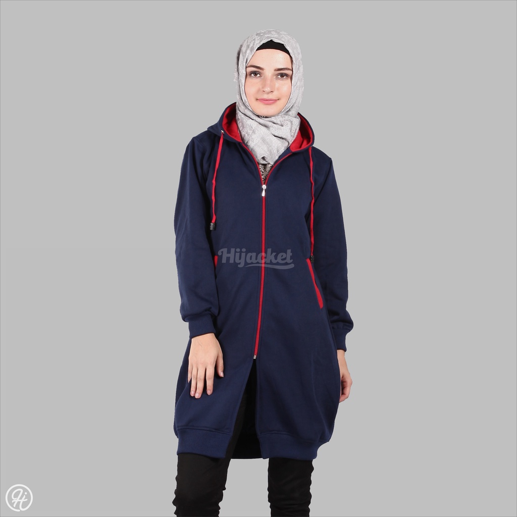 JAKET SWEATER WANITA MUSLIMAH HIJABER - HIJACKET BASIC NAVY - PANJANG HIJAB SYARI HIJAKET HIJAB