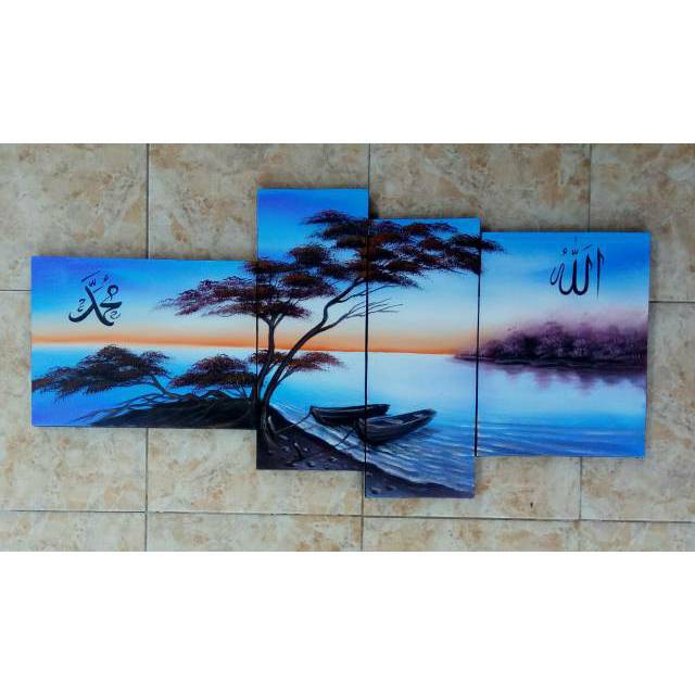 Lukisan kaligrafi - pemandangan pantai biru