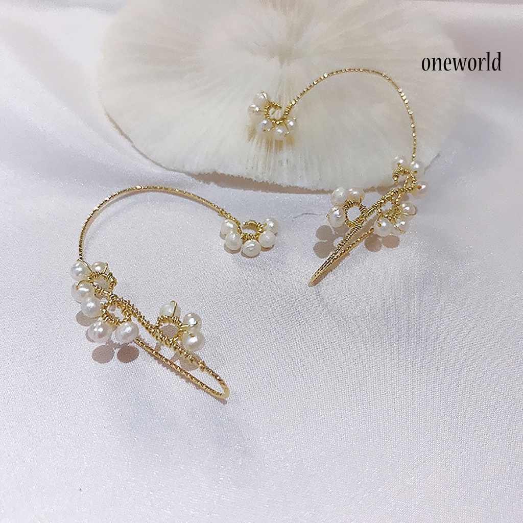 OW# 1Pc Women Fashion Faux Pearl Flower Non Pierced Hanging Ear Clip Earring Jewelry