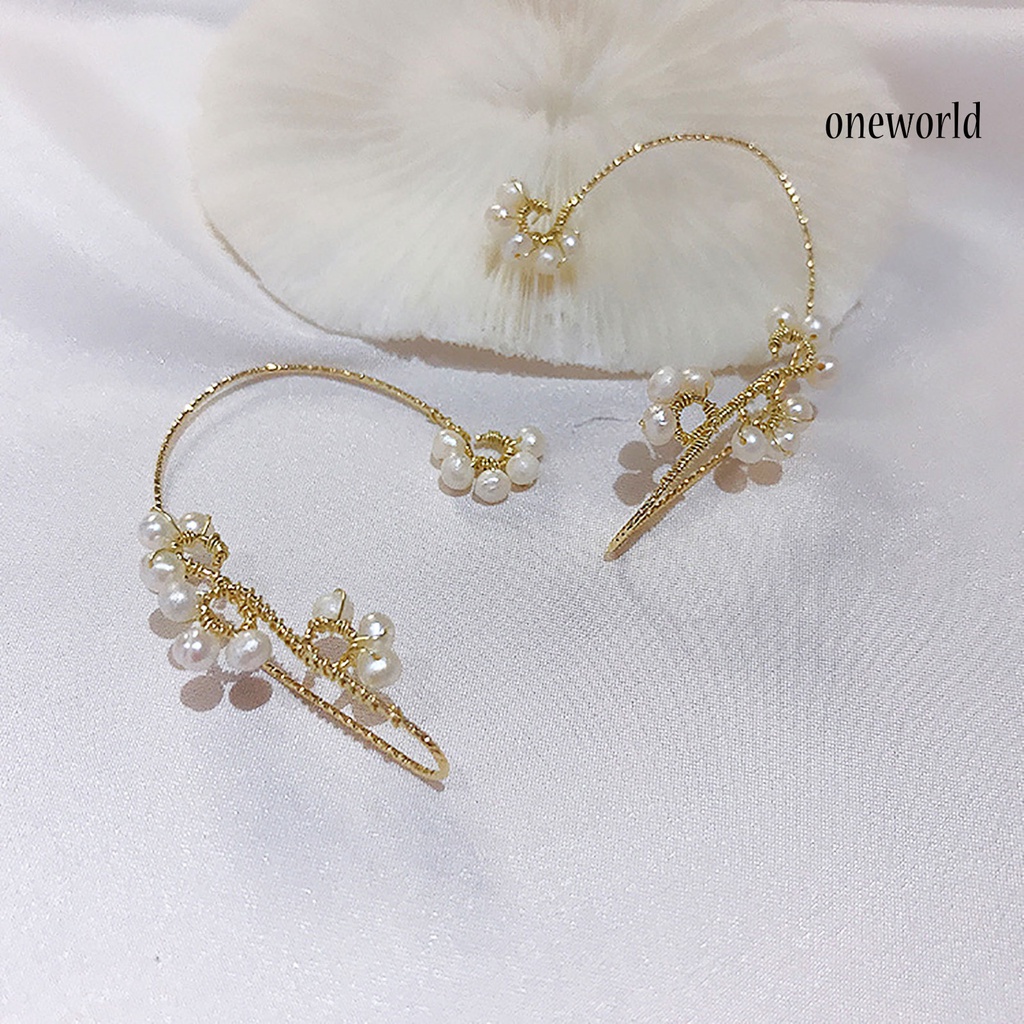 OW# 1Pc Women Fashion Faux Pearl Flower Non Pierced Hanging Ear Clip Earring Jewelry