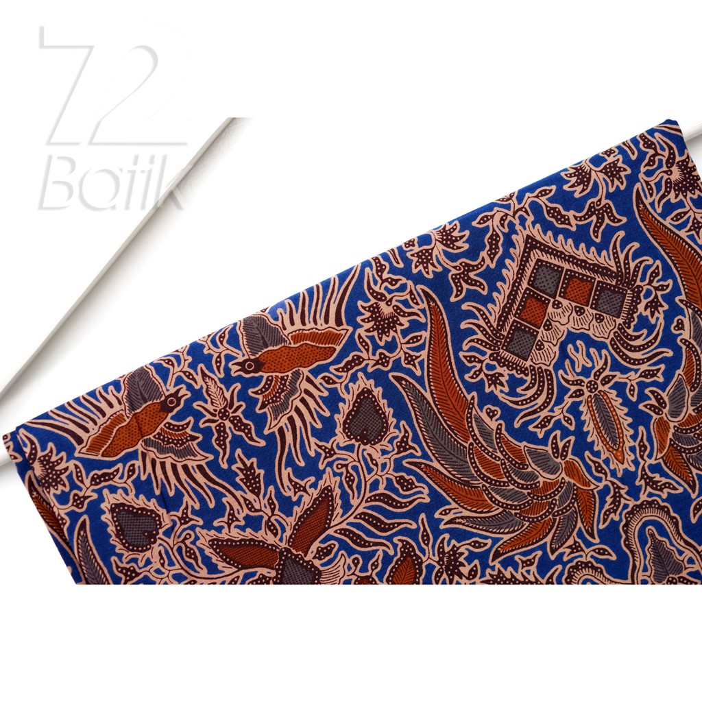 KAIN BATIK PREMIUM Bahan Katun Motif Sayap Burung Warna Biru Blue 726197 Cap 72 Jarik Jarit Samping Kebat Panjang Batik Katun Modern Premium Bahan Seragam Batik Pernikahan Kantor Keluarga Murah Kamen Jadi Batik Bali Lembaran