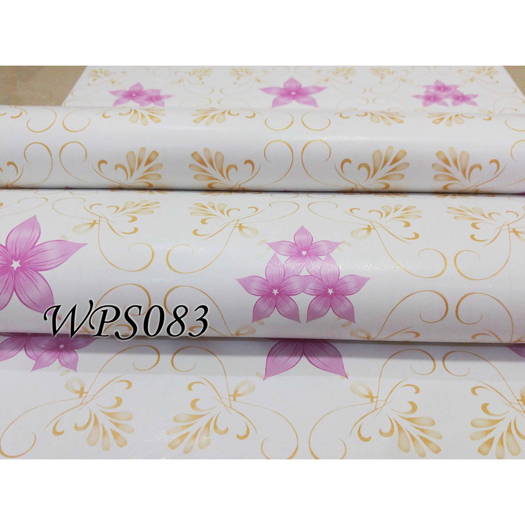 WPS083 PINK FLOWER N GOLD MOTIF WALLPAPER STICKER 45CMX5M STIKER DINDING TEMBOK RETRO KLASIK CLASSIC