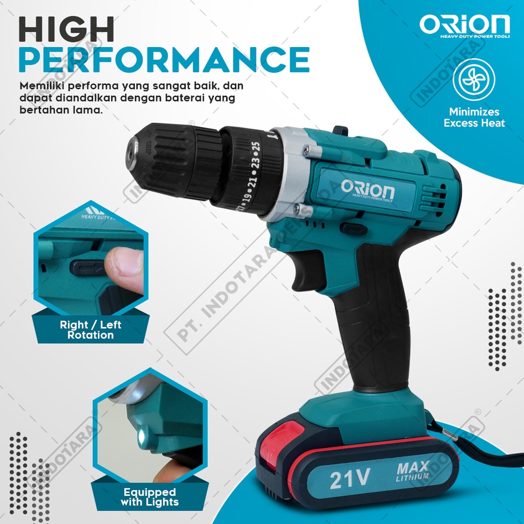 Mesin Bor Baterai / Cordless Drill / Bor Tangan Baterai 21V Orion CD2100V