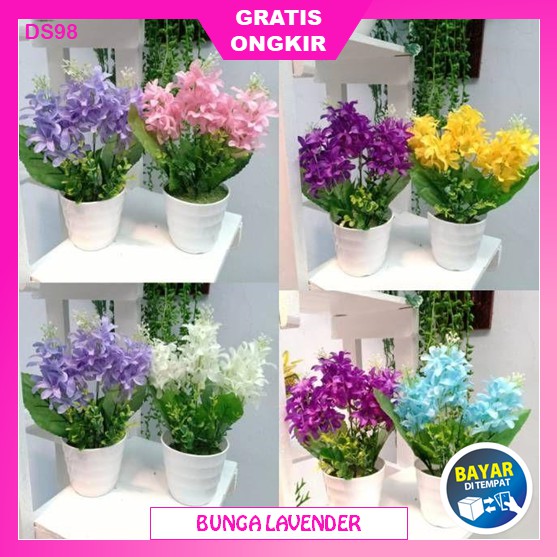 Bunga Tanaman Hias Plastik Lavender Hiasan Meja Rak Dinding Rumah