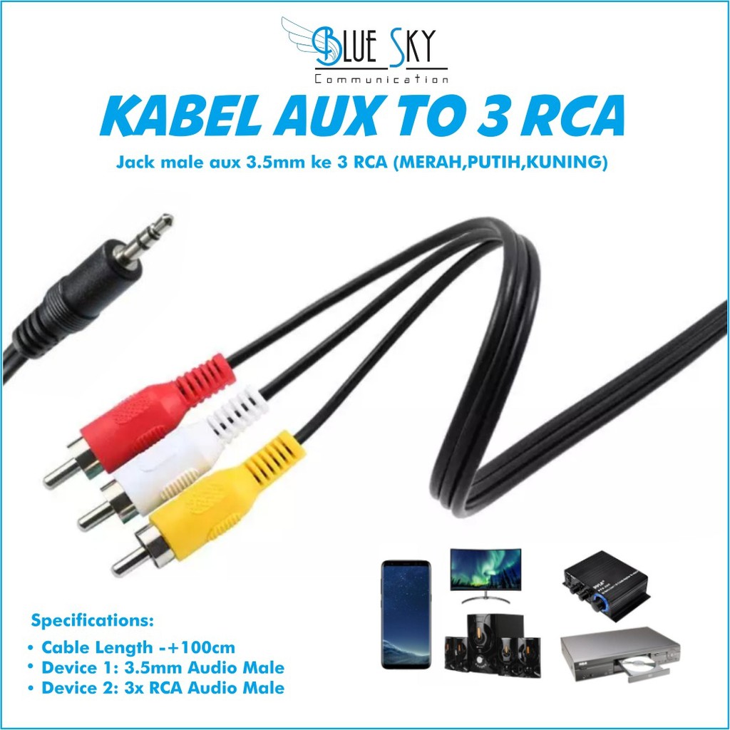 KABEL AUX TO 3 RCA KABEL AUDIO