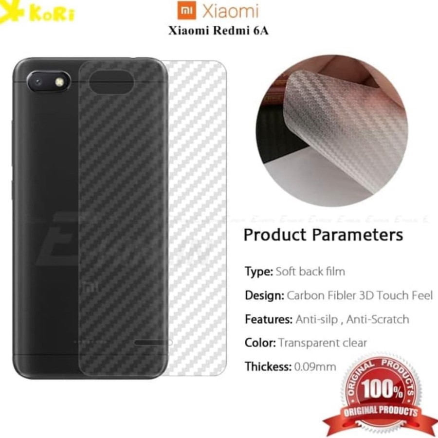 Back skin karbon atau gaskin carbon 3d redmi 6a, anti gores anti jamur anti licin