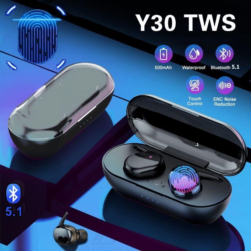 Headset Bluetooth Full Bass Tws Wireless Earphone  Noise Cancel With Microphone Untuk Android IOS