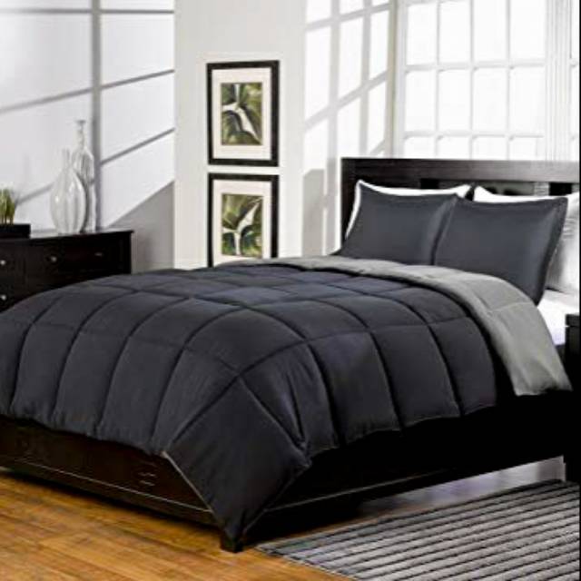 Bed Cover Set  Double Polos Hitam  Abu  Dual Tone Shopee 