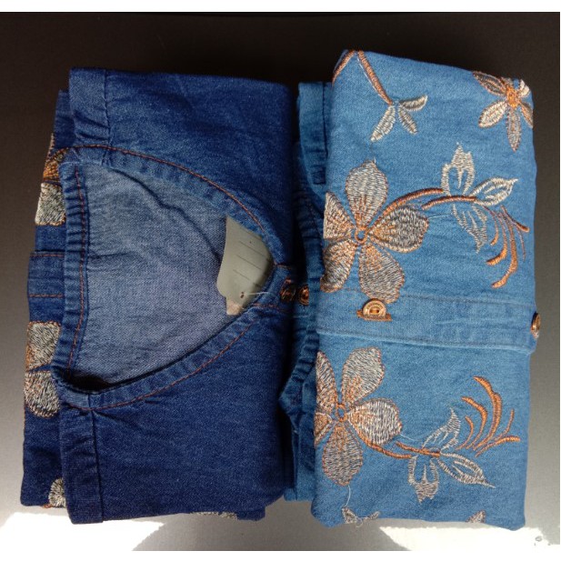 EGMA KEMEJA JEANS TEROMPIT BORDIR BUNGA BR