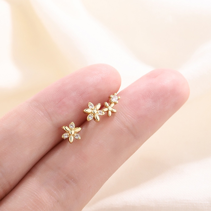 2 Pcs Perak Jarum Zirkon Anting-Anting Bunga Kupu-kupu Huruf Sendok Tulang Telinga Kuku Wanita Fashion Aksesoris - ol