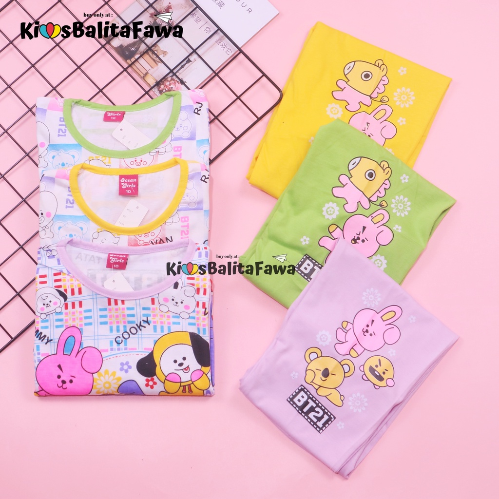 Piyama Karakter 9-10 Tahun / Baju Tidur Piyama Anak Perempuan Bahan Kaos COD Adem Lengan Celana Panjang Import Kaos Babycinnamon